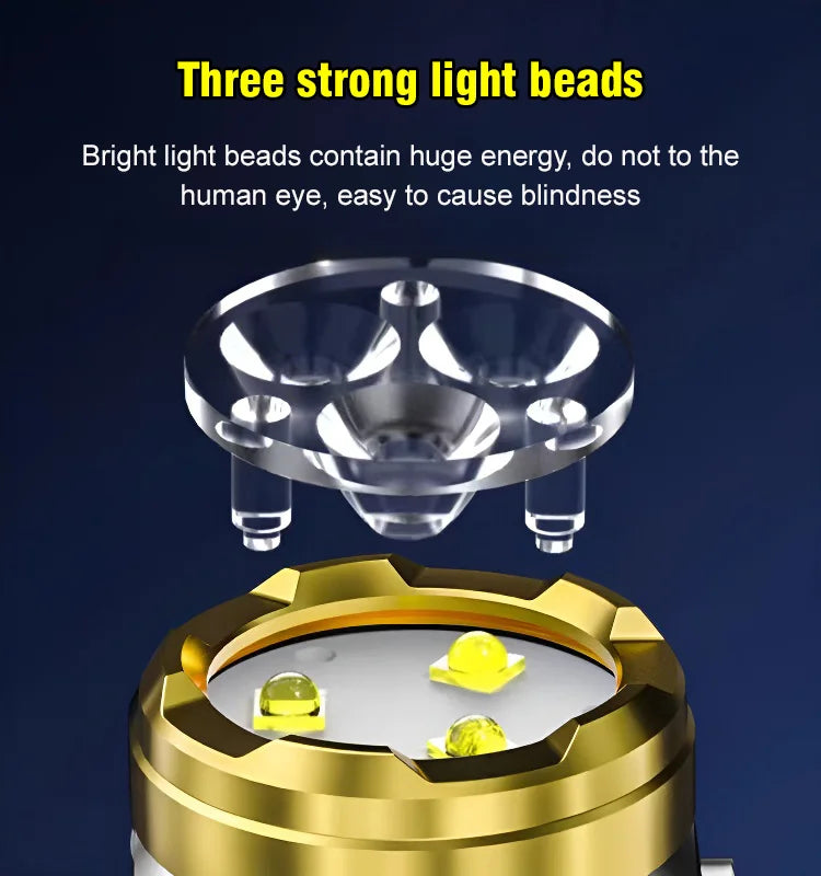 🔦German Three-eyed Monster Mini Flash Super Power Flashlight