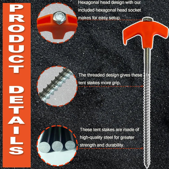 8 Screw in Tent Stakes - Ground Anchors Screw in