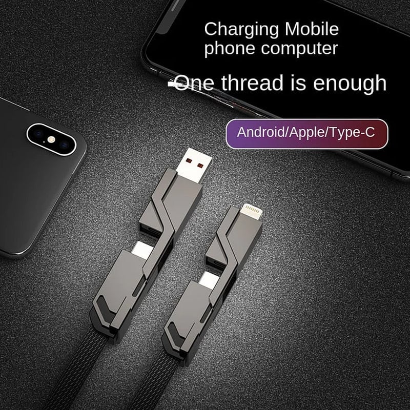 👍4-in-1 Flat Braided Anti-Tangle Charger Cord with Velcro