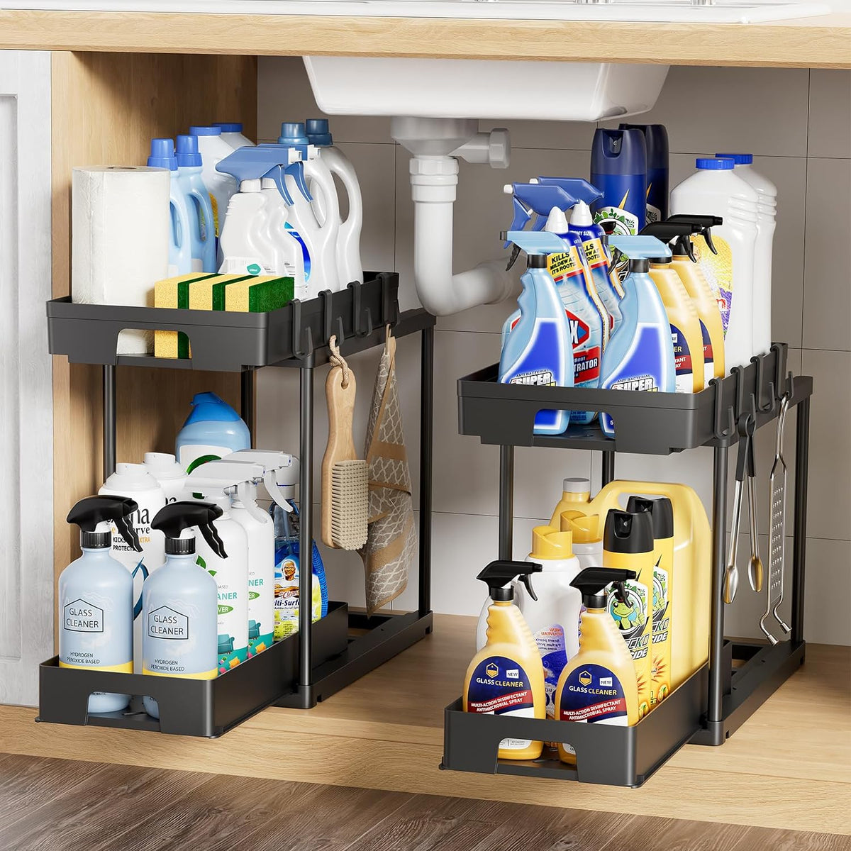 2 Pack Pull Out Kitchen Bathroom Cabinet Organizer